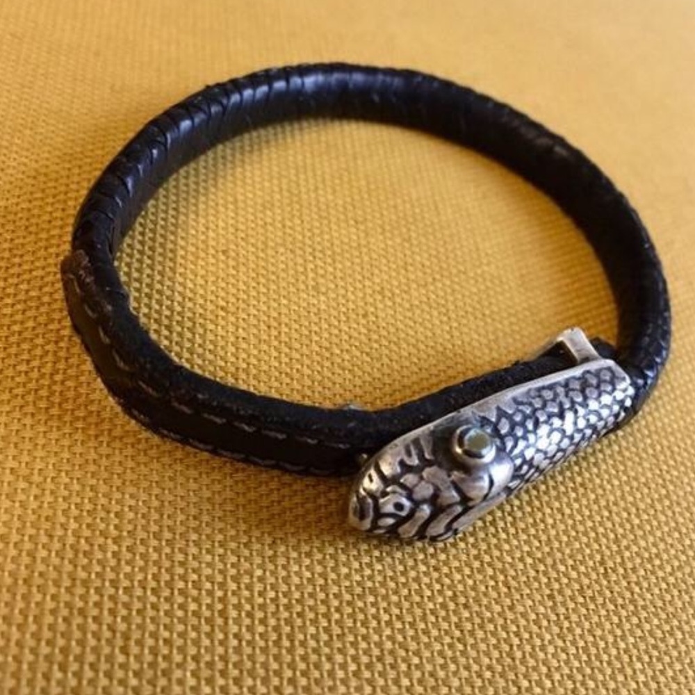 Leather and Sterling Silver Snake Bracelet